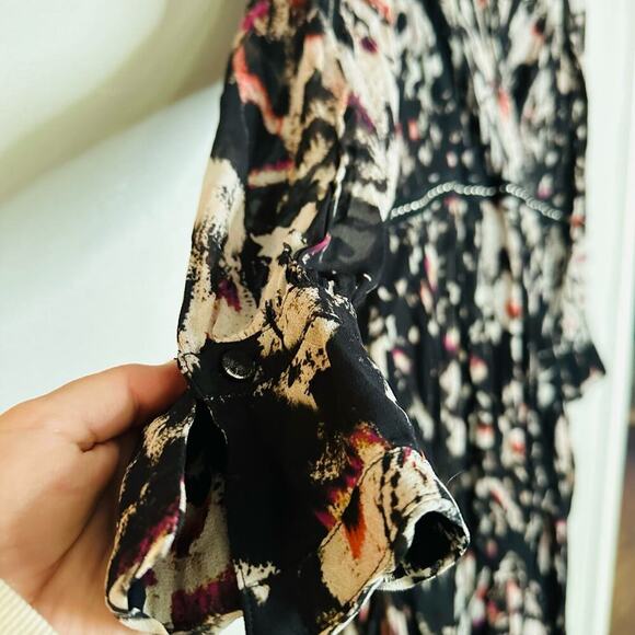 ALLSAINTS Lizia Wing Silver Studded Black Floral Asymmetrical Rocker Dress Size2 - Picture 10 of 14